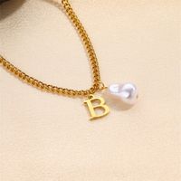 304 Stainless Steel Titanium Steel IG Style Simple Style Pearl Letter Pendant Necklace sku image 9
