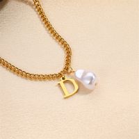 304 Stainless Steel Titanium Steel IG Style Simple Style Pearl Letter Pendant Necklace sku image 1
