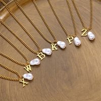 304 Stainless Steel Titanium Steel IG Style Simple Style Pearl Letter Pendant Necklace main image 3