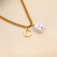 304 Stainless Steel Titanium Steel IG Style Simple Style Pearl Letter Pendant Necklace sku image 7