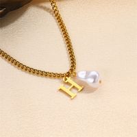 304 Stainless Steel Titanium Steel IG Style Simple Style Pearl Letter Pendant Necklace sku image 13