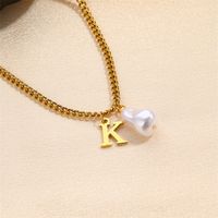 304 Stainless Steel Titanium Steel IG Style Simple Style Pearl Letter Pendant Necklace sku image 15