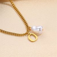 304 Stainless Steel Titanium Steel IG Style Simple Style Pearl Letter Pendant Necklace sku image 18