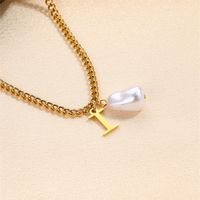 304 Stainless Steel Titanium Steel IG Style Simple Style Pearl Letter Pendant Necklace sku image 2