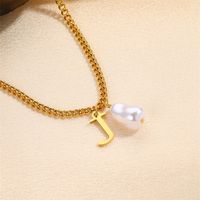304 Stainless Steel Titanium Steel IG Style Simple Style Pearl Letter Pendant Necklace sku image 14