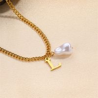 304 Stainless Steel Titanium Steel IG Style Simple Style Pearl Letter Pendant Necklace sku image 16