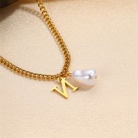 304 Stainless Steel Titanium Steel IG Style Simple Style Pearl Letter Pendant Necklace sku image 17
