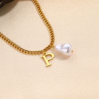 304 Stainless Steel Titanium Steel IG Style Simple Style Pearl Letter Pendant Necklace sku image 19