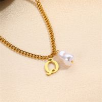 304 Stainless Steel Titanium Steel IG Style Simple Style Pearl Letter Pendant Necklace sku image 20