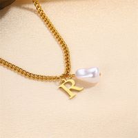 304 Stainless Steel Titanium Steel IG Style Simple Style Pearl Letter Pendant Necklace sku image 6