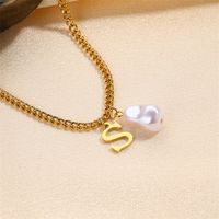 304 Stainless Steel Titanium Steel IG Style Simple Style Pearl Letter Pendant Necklace sku image 21