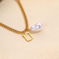 304 Stainless Steel Titanium Steel IG Style Simple Style Pearl Letter Pendant Necklace sku image 23