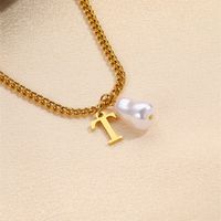 304 Stainless Steel Titanium Steel IG Style Simple Style Pearl Letter Pendant Necklace sku image 22