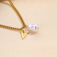 304 Stainless Steel Titanium Steel IG Style Simple Style Pearl Letter Pendant Necklace sku image 3