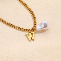 304 Stainless Steel Titanium Steel IG Style Simple Style Pearl Letter Pendant Necklace sku image 4