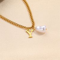 304 Stainless Steel Titanium Steel IG Style Simple Style Pearl Letter Pendant Necklace sku image 24
