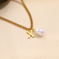 304 Stainless Steel Titanium Steel IG Style Simple Style Pearl Letter Pendant Necklace sku image 5