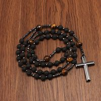 Chinoiserie Retro Ethnic Style Cross Natural Stone Beaded Men's Pendant Necklace main image 3