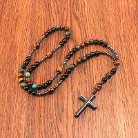 Chinoiserie Retro Ethnic Style Geometric Cross Natural Stone Beaded Polishing Men's Pendant Necklace main image 4