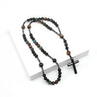 Chinoiserie Retro Ethnic Style Geometric Cross Natural Stone Beaded Polishing Men's Pendant Necklace sku image 1