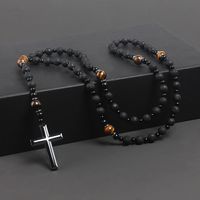 Chinoiserie Retro Ethnic Style Geometric Cross Natural Stone Men's Pendant Necklace main image 1