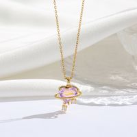 Titanium Steel 18K Gold Plated Modern Style Sweet Classic Style Plating Inlay Star Heart Shape Zircon Pendant Necklace sku image 2