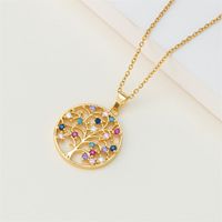 201 Stainless Steel Brass 18K Gold Plated IG Style Classic Style Cool Style Plating Inlay Devil's Eye Life Tree Zircon Pendant Necklace main image 9