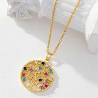 201 Stainless Steel Brass 18K Gold Plated IG Style Classic Style Cool Style Plating Inlay Devil's Eye Life Tree Zircon Pendant Necklace main image 7
