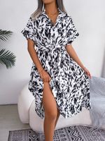 Women's Sheath Dress Streetwear Turndown Button Long Sleeve Leopard Maxi Long Dress Holiday Daily main image 4