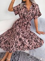 Women's Sheath Dress Streetwear Turndown Button Long Sleeve Leopard Maxi Long Dress Holiday Daily main image 5