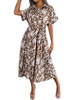Women's Sheath Dress Streetwear Turndown Button Long Sleeve Leopard Maxi Long Dress Holiday Daily main image 3