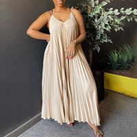 Women's Strap Dress Sexy V Neck Pleated Sleeveless Solid Color Maxi Long Dress Holiday Daily main image 1