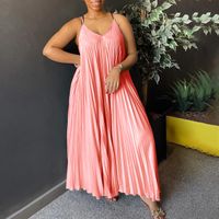 Women's Strap Dress Sexy V Neck Pleated Sleeveless Solid Color Maxi Long Dress Holiday Daily main image 5