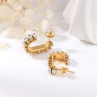 1 Pair Simple Style Classic Style Solid Color Plating Inlay 304 Stainless Steel Zircon 18K Gold Plated Hoop Earrings main image 1