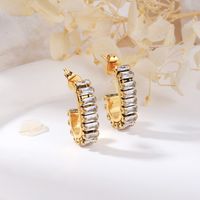 1 Pair Simple Style Classic Style Solid Color Plating Inlay 304 Stainless Steel Zircon 18K Gold Plated Hoop Earrings sku image 1