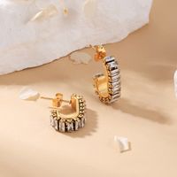 1 Pair Simple Style Classic Style Solid Color Plating Inlay 304 Stainless Steel Zircon 18K Gold Plated Hoop Earrings main image 3