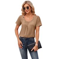 Women's T-shirt Short Sleeve T-Shirts Patchwork Simple Style Solid Color main image 3