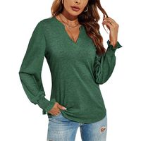 Women's T-shirt Long Sleeve T-Shirts Patchwork Ruffles Simple Style Solid Color main image 5
