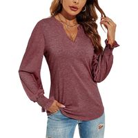 Women's T-shirt Long Sleeve T-Shirts Patchwork Ruffles Simple Style Solid Color main image 3