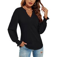 Women's T-shirt Long Sleeve T-Shirts Patchwork Ruffles Simple Style Solid Color main image 4