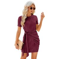 Women's Sheath Dress Streetwear Round Neck Short Sleeve Solid Color Midi Dress Daily main image 4