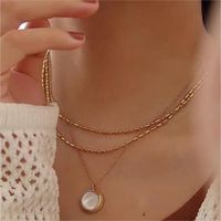 Le Cuivre Plaqué Or 14K Style Vintage Style Simple Incruster Ovale Coquille Collier En Couches main image 1