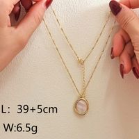 Copper 14K Gold Plated Vintage Style Simple Style Inlay Oval Shell Layered Necklaces sku image 1