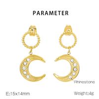 1 Pair Basic Modern Style Classic Style Moon Inlay 304 Stainless Steel Rhinestones 18K Gold Plated Drop Earrings main image 2