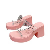 Women's Casual Sequins Square Toe High Heel Slippers main image 5