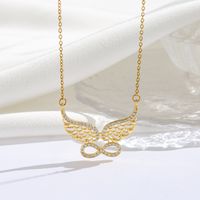 Titanium Steel 18K Gold Plated Modern Style Sweet Classic Style Plating Inlay Infinity Wings Bow Knot Zircon Pendant Necklace sku image 12
