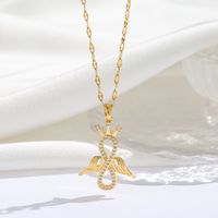 Titanium Steel 18K Gold Plated Modern Style Sweet Classic Style Plating Inlay Infinity Wings Bow Knot Zircon Pendant Necklace sku image 14