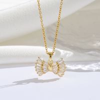 Titanium Steel 18K Gold Plated Modern Style Sweet Classic Style Plating Inlay Infinity Wings Bow Knot Zircon Pendant Necklace sku image 15