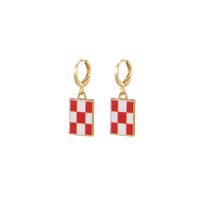 1 Pair Casual Simple Style Lattice Enamel Alloy Drop Earrings sku image 1