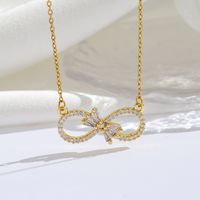 Titanium Steel 18K Gold Plated Modern Style Sweet Classic Style Plating Inlay Infinity Wings Bow Knot Zircon Pendant Necklace sku image 16